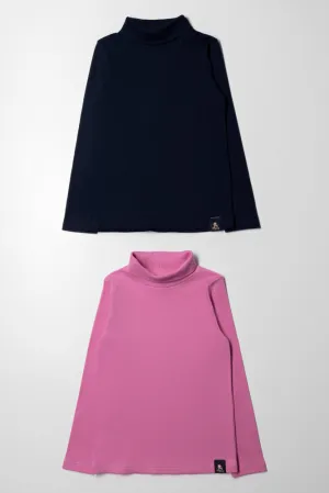 2 Pack Long Sleeve Poloneck Pink & Navy