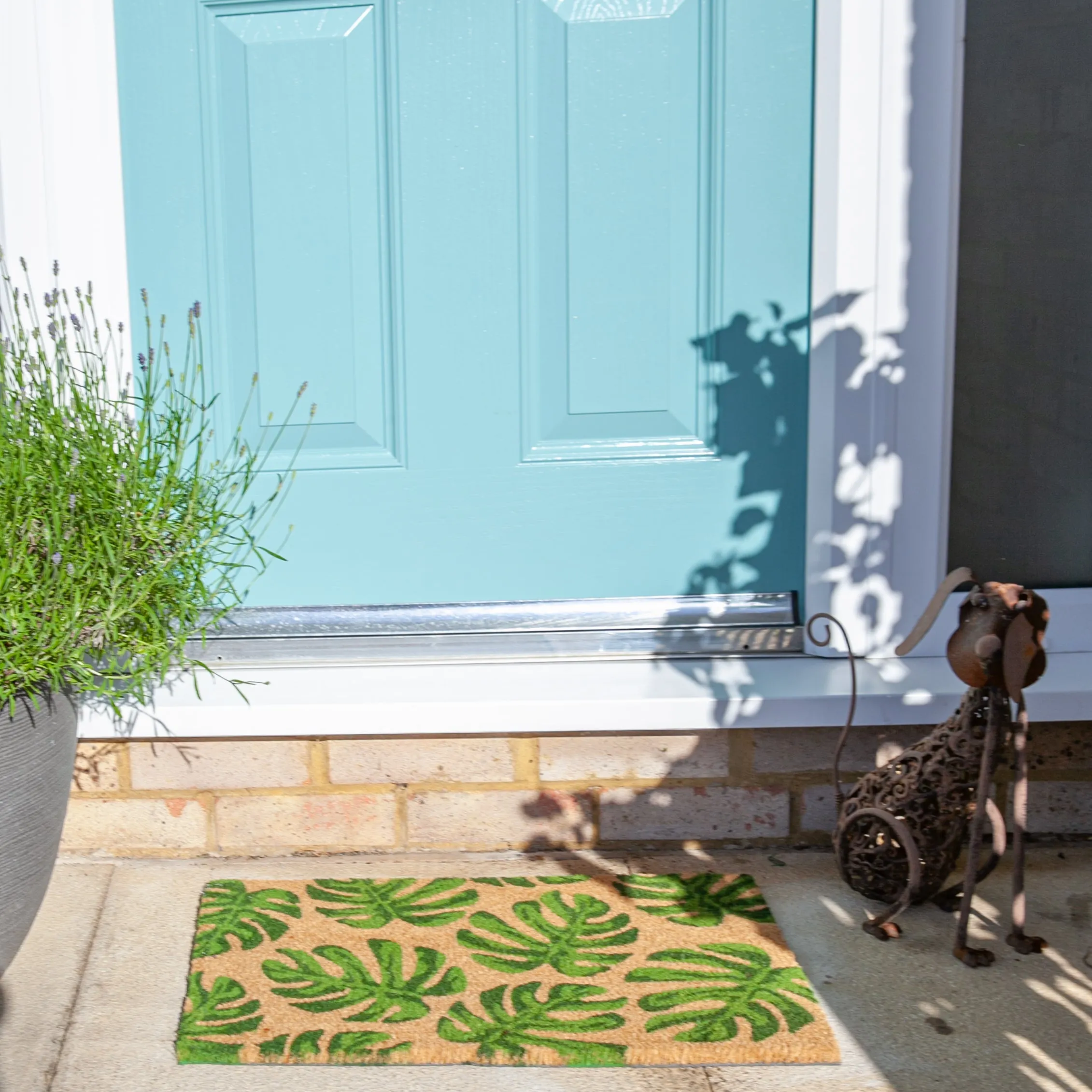 90cm x 60cm Green Banana Leaf Coir Door Mat - By Nicola Spring