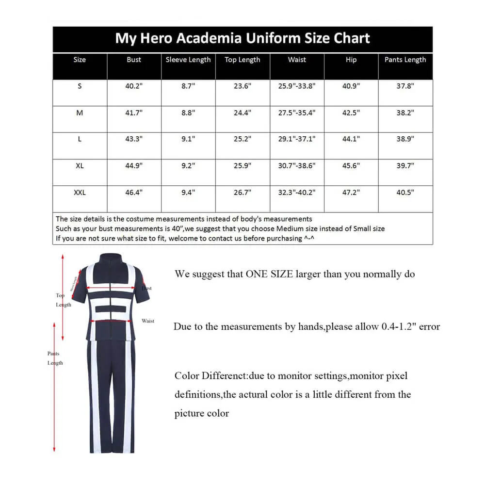 Adult U.A. High School Gym Uniform Unisex Hero Costume Tops Pants Sportswear for Training