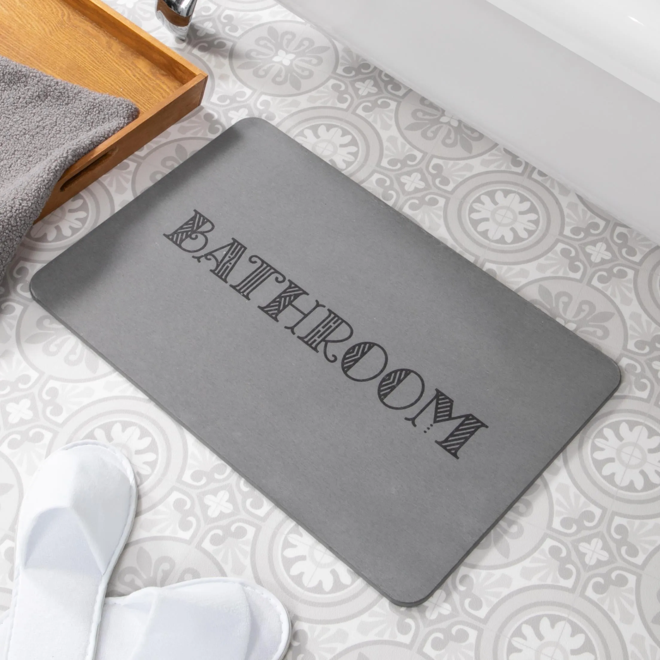 Artsy Mats Bathroom Grey Stone Non Slip Bath Mat - Touch Dry