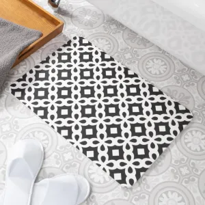 Artsy Mats Black Pattern White Stone Non Slip Bath Mat - Touch Dry