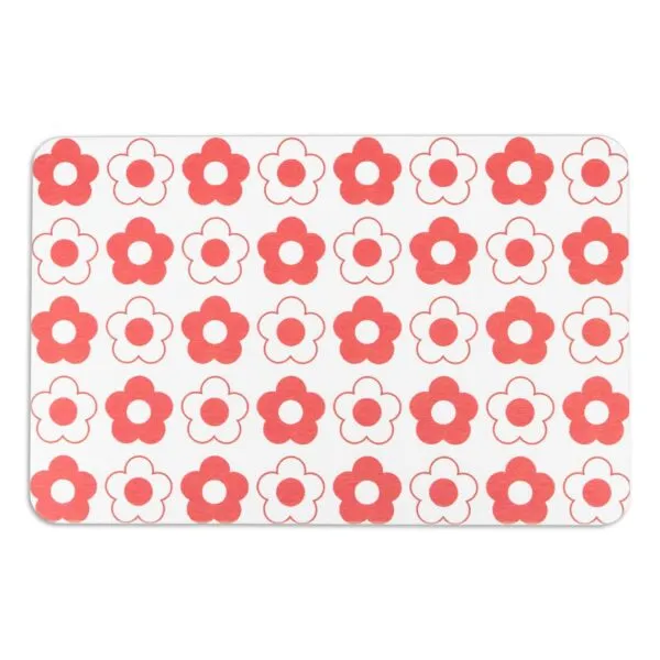 Artsy Mats Red Flower Pattern White Stone Non Slip Bath Mat - Touch Dry