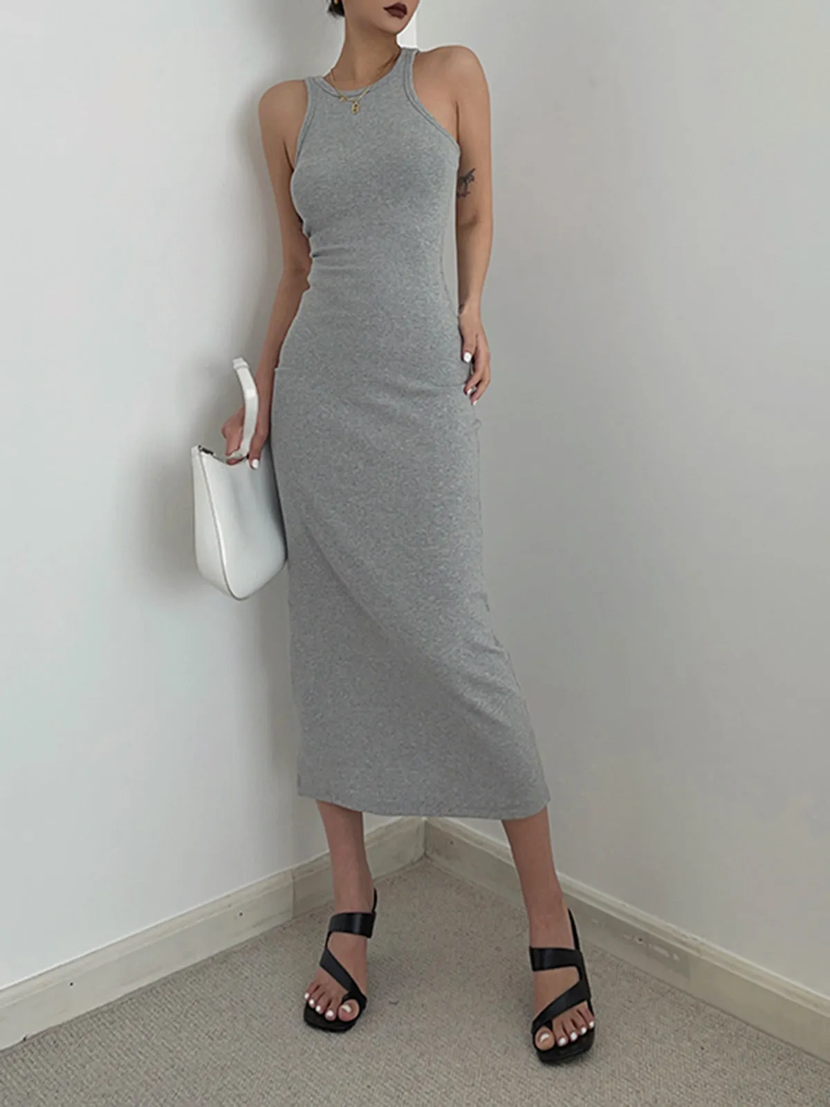 Aura Open Back Trendy Knit Midi Dress