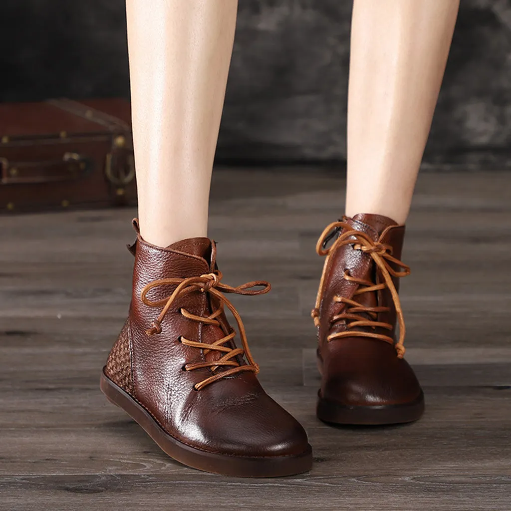 Autumn Winter Women's Ankle Boots Leather Retro Comfortable | Gift Shoes