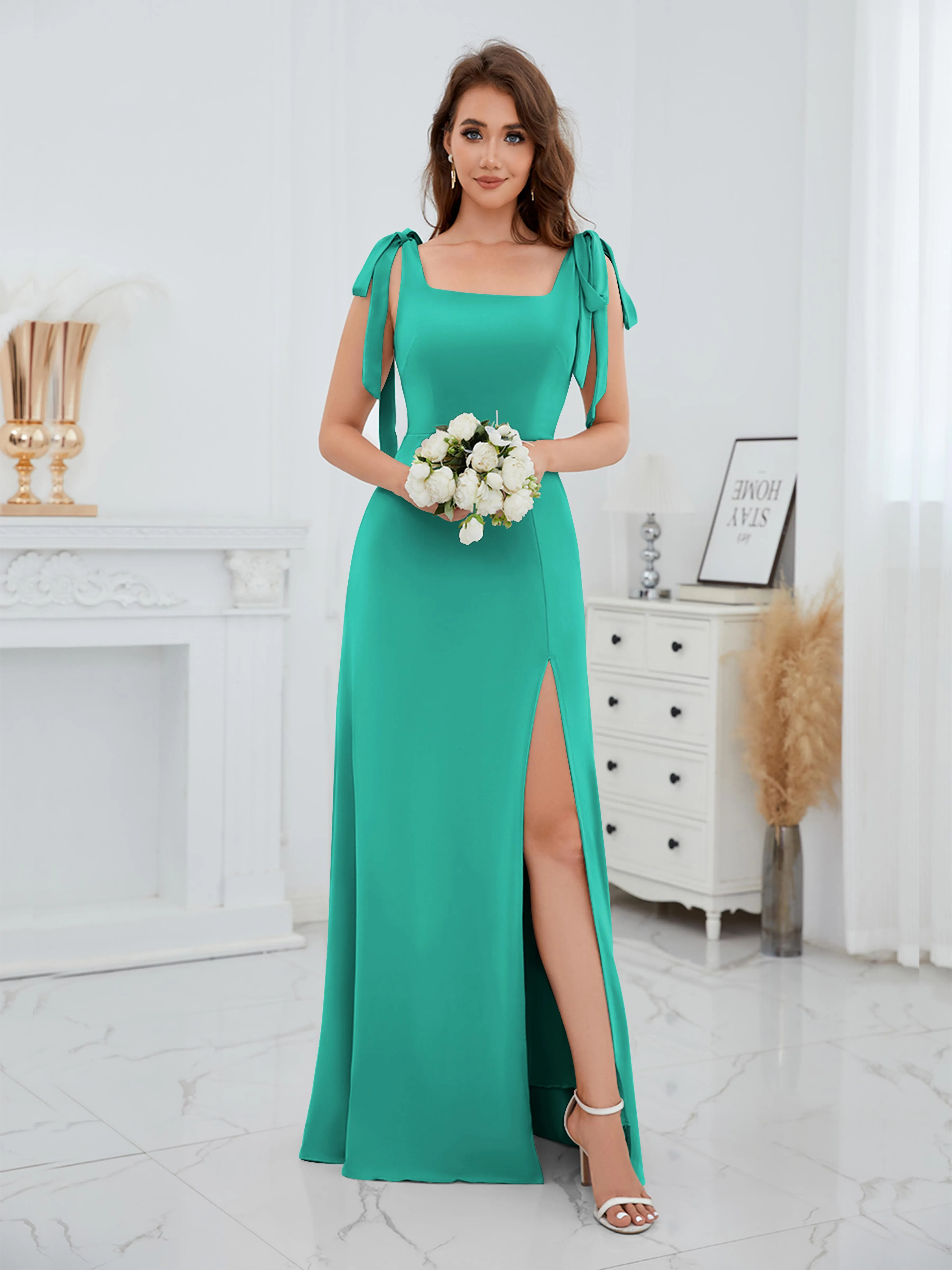 Averie Trendy Square Slit Floor Length Chiffon Bridesmaid Dresses