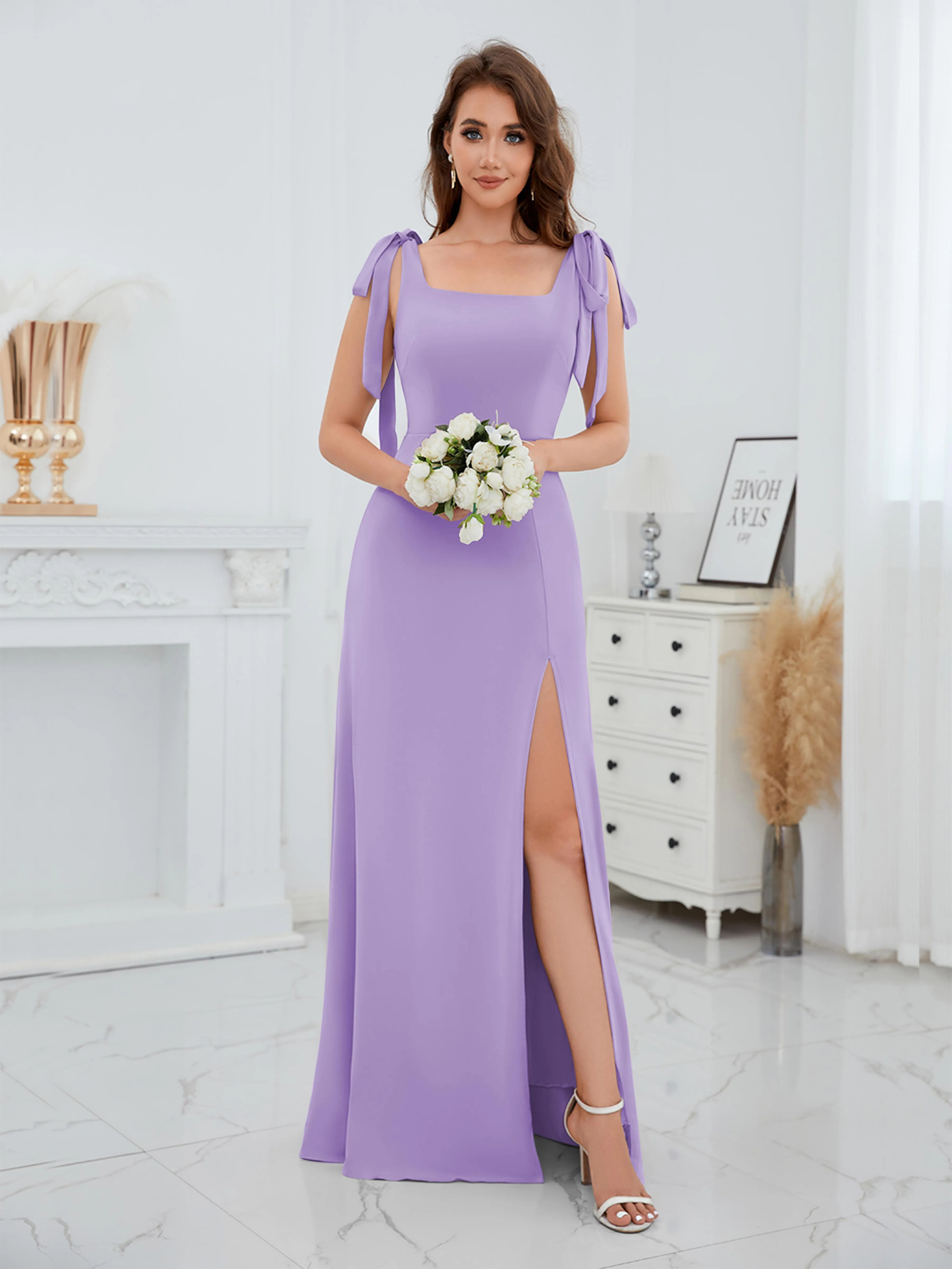 Averie Trendy Square Slit Floor Length Chiffon Bridesmaid Dresses