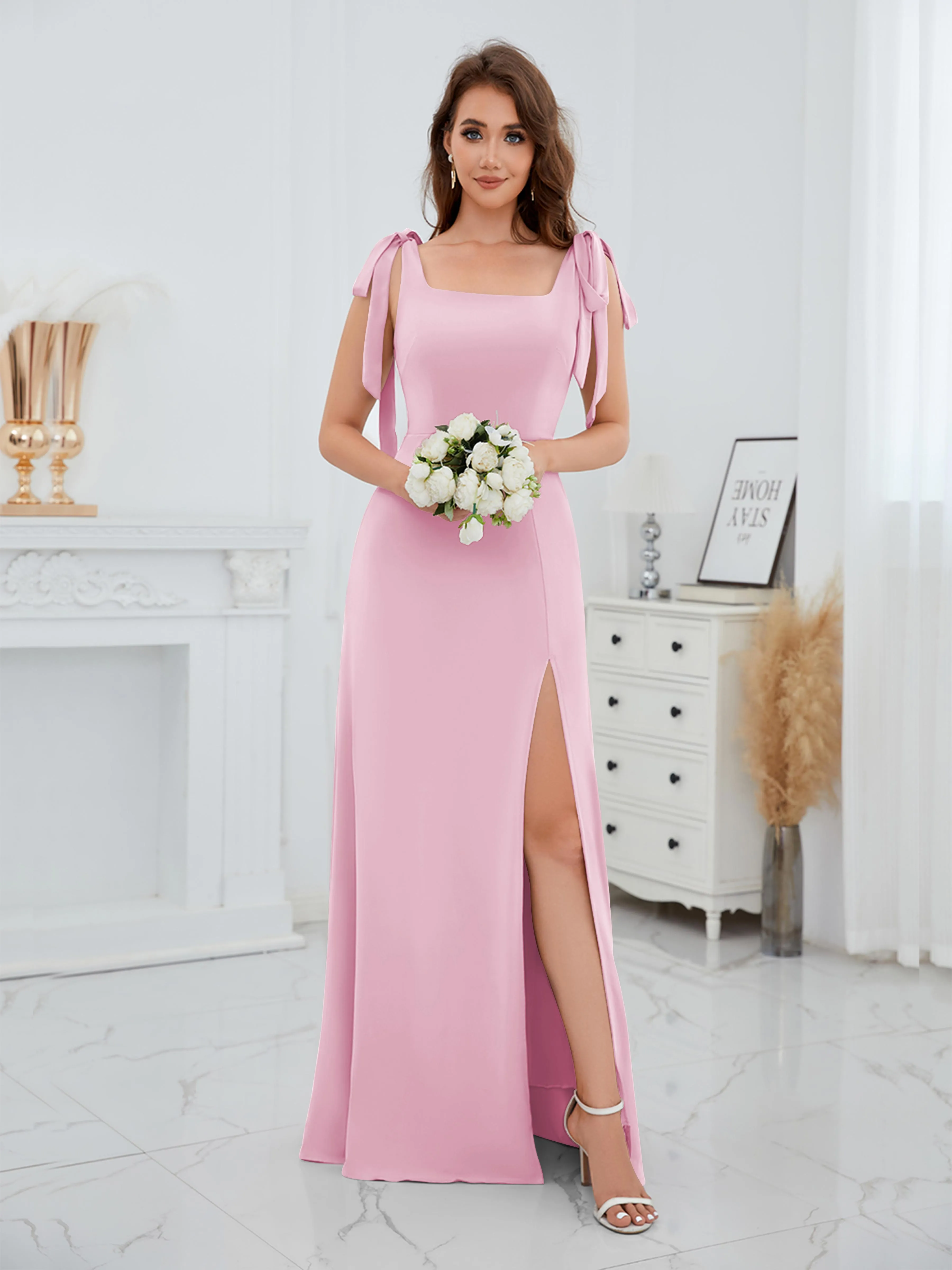 Averie Trendy Square Slit Floor Length Chiffon Bridesmaid Dresses