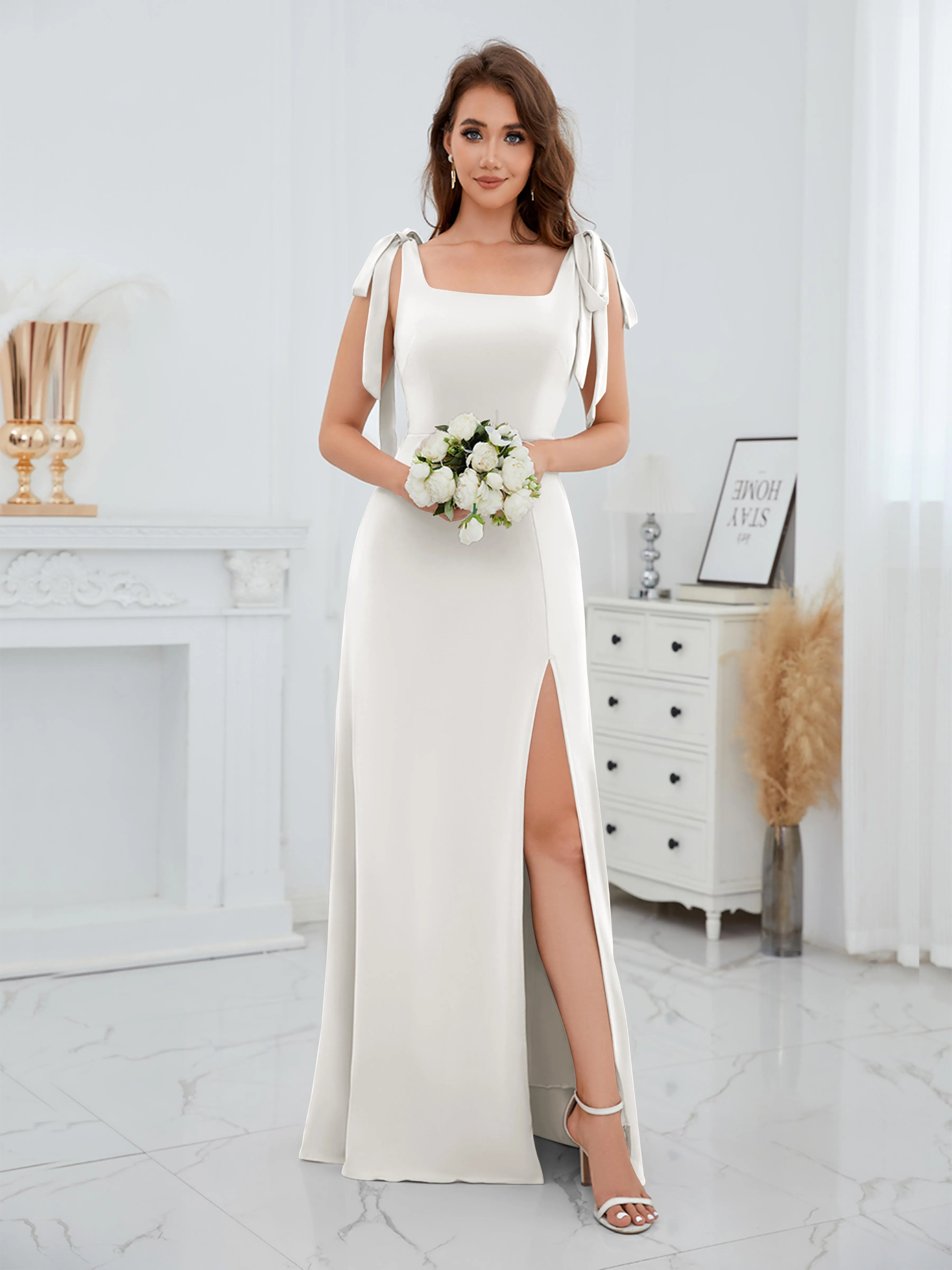 Averie Trendy Square Slit Floor Length Chiffon Bridesmaid Dresses