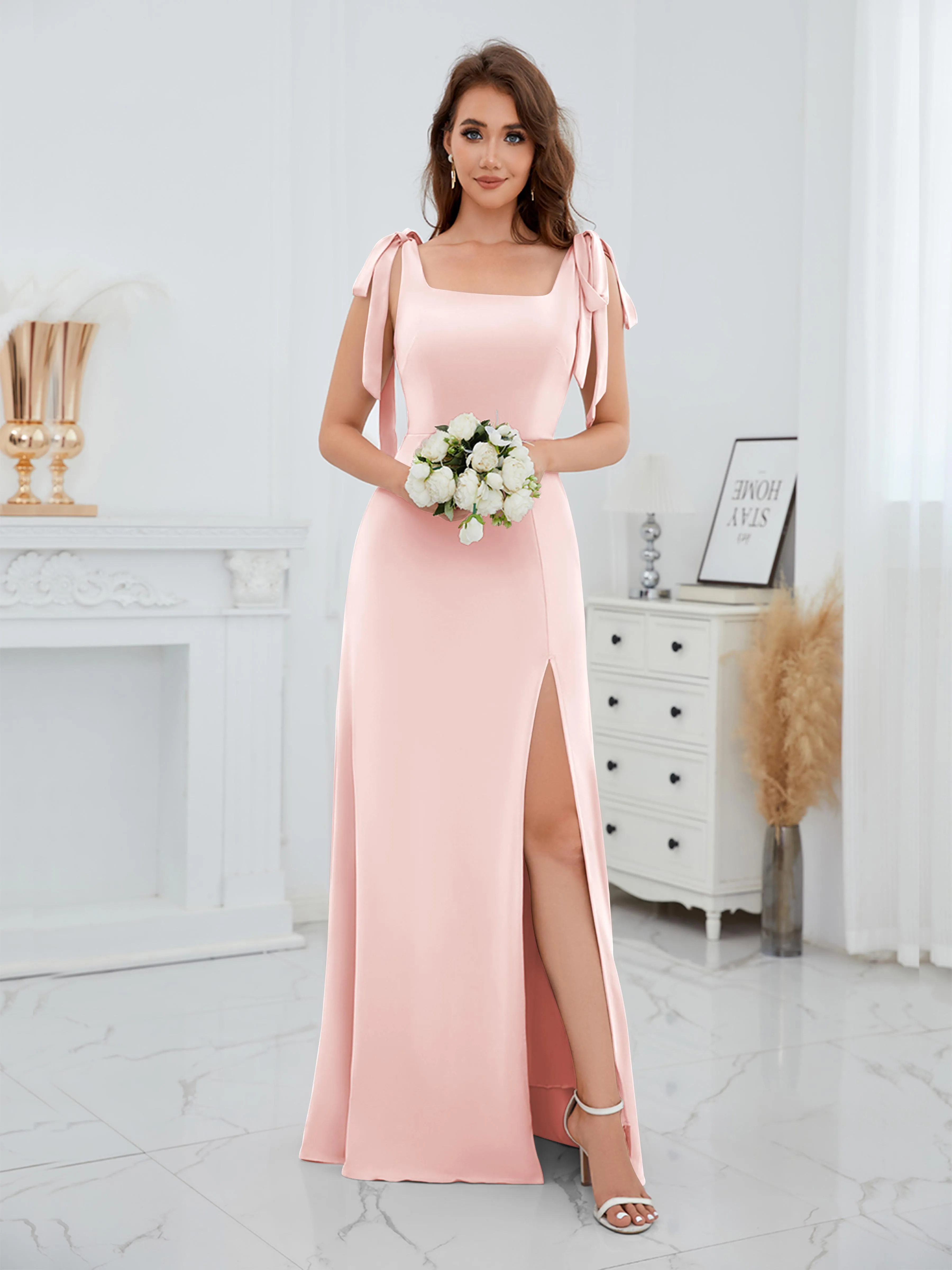 Averie Trendy Square Slit Floor Length Chiffon Bridesmaid Dresses