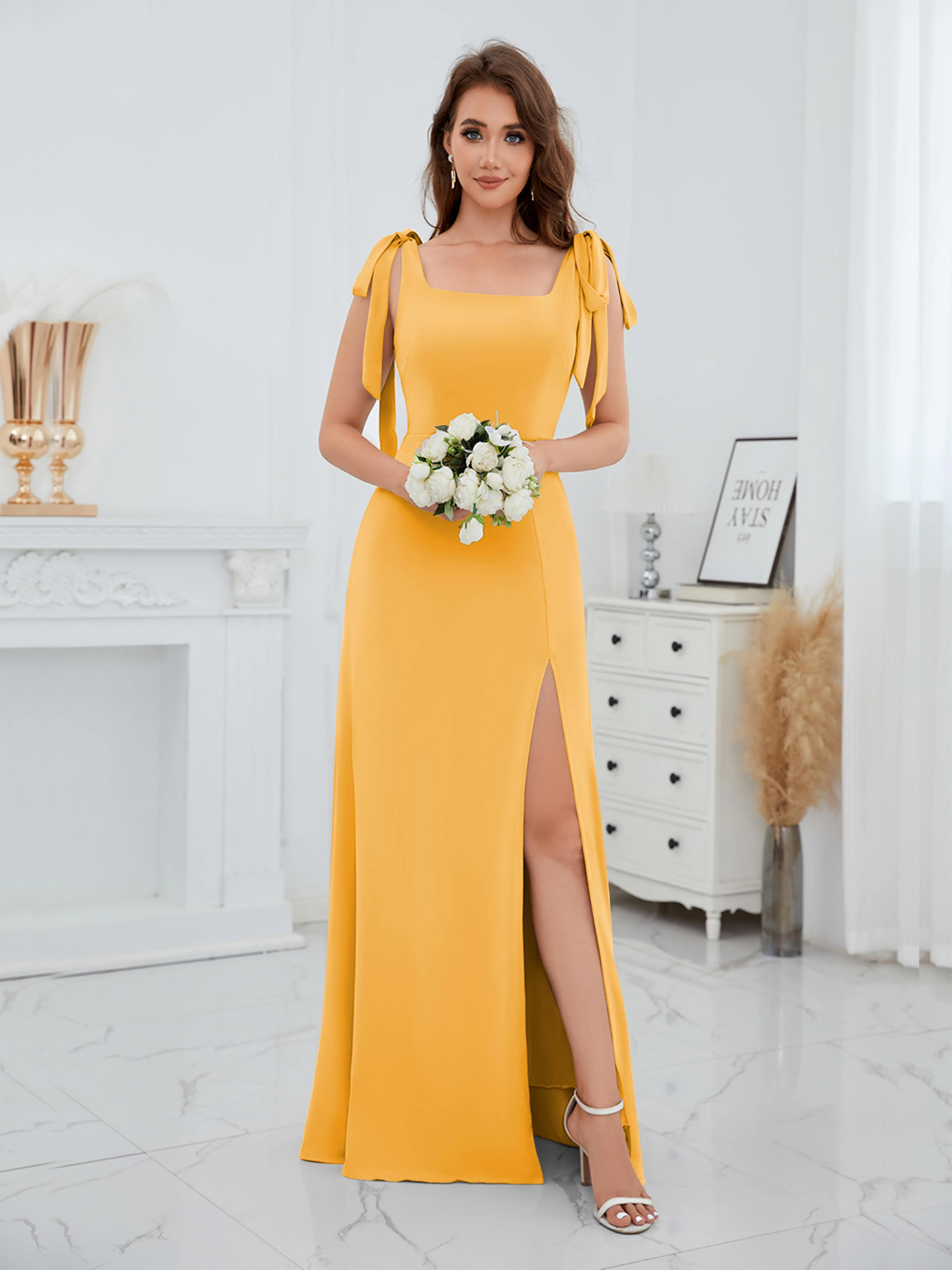 Averie Trendy Square Slit Floor Length Chiffon Bridesmaid Dresses