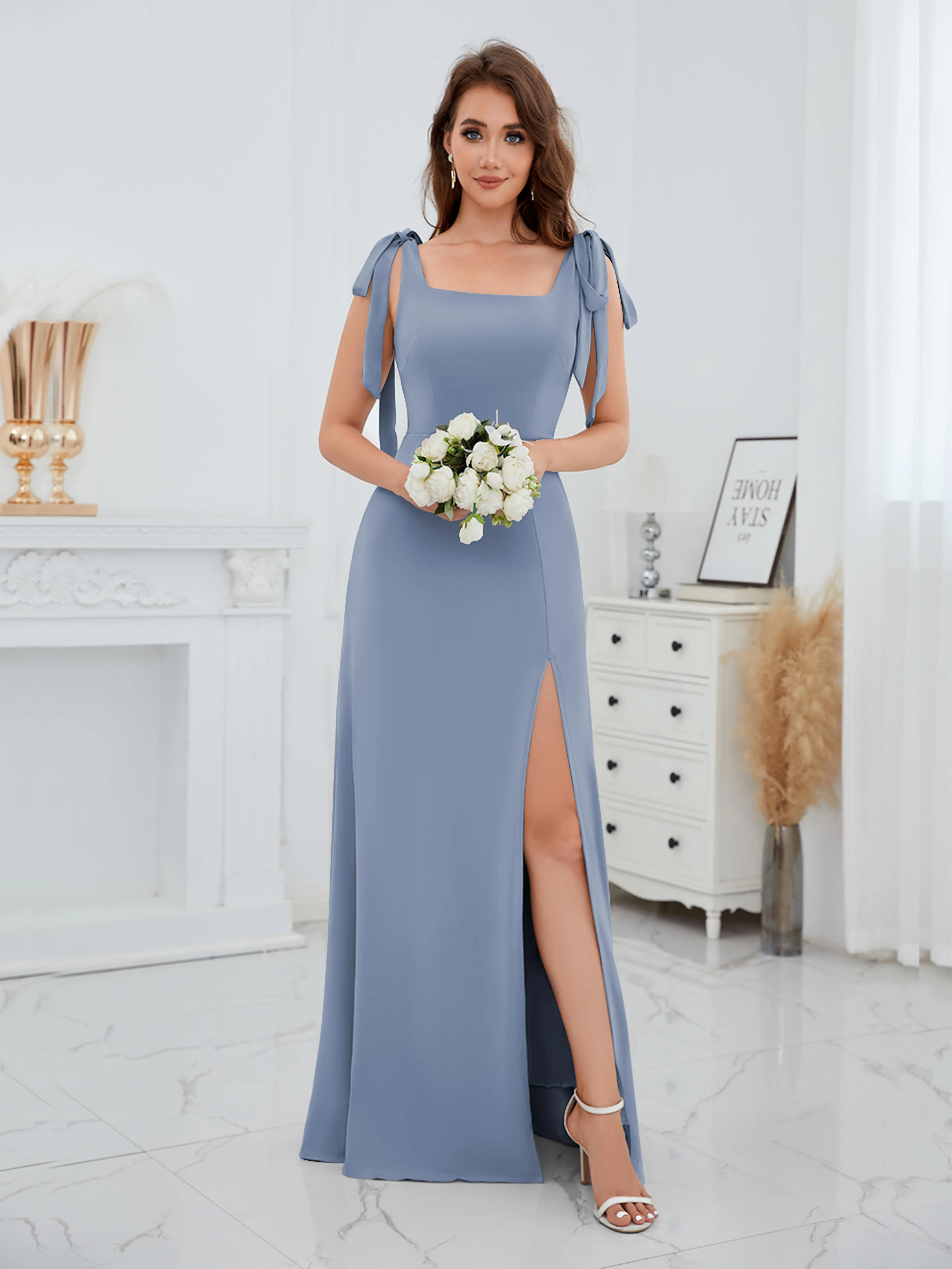 Averie Trendy Square Slit Floor Length Chiffon Bridesmaid Dresses