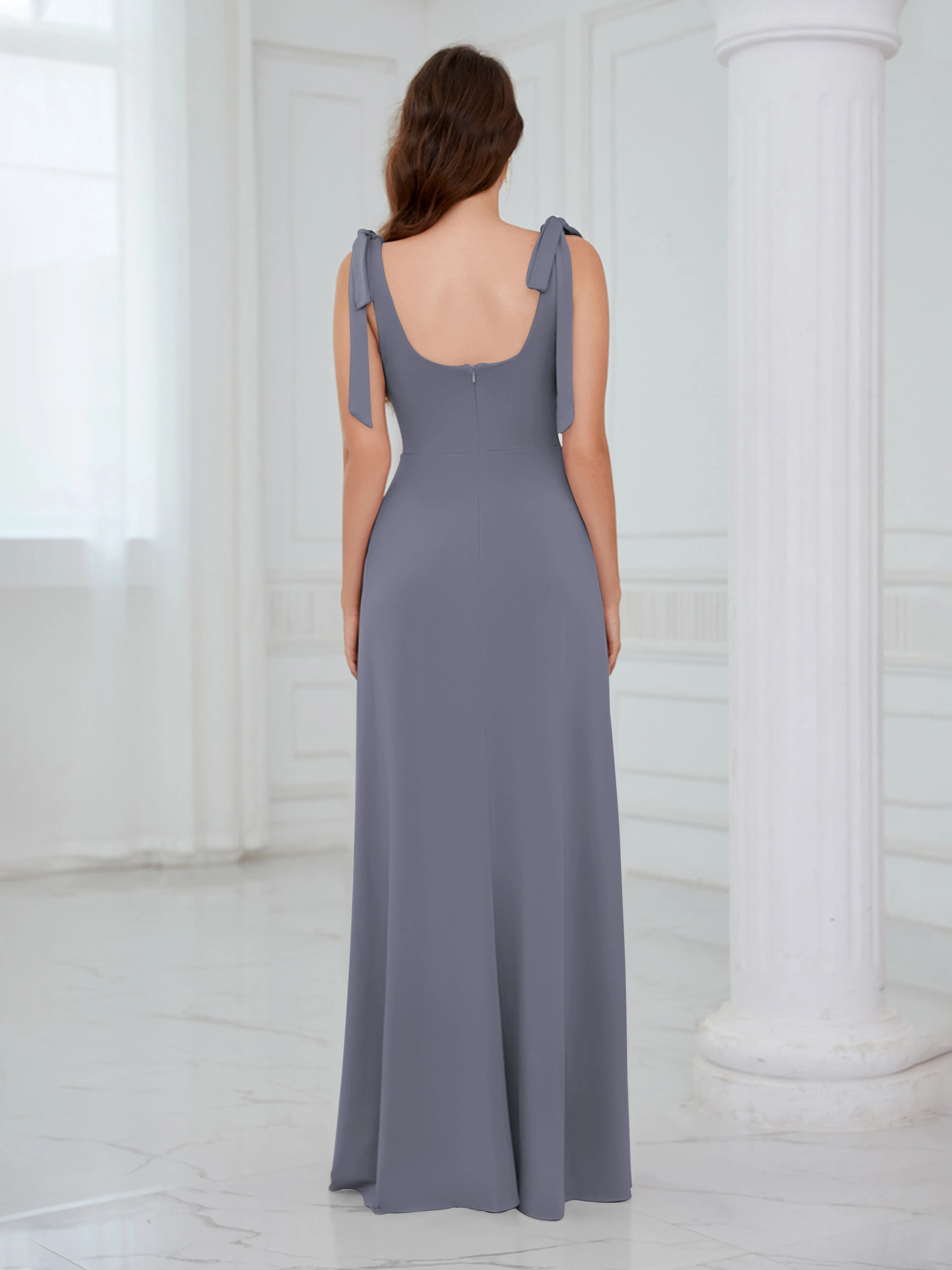 Averie Trendy Square Slit Floor Length Chiffon Bridesmaid Dresses