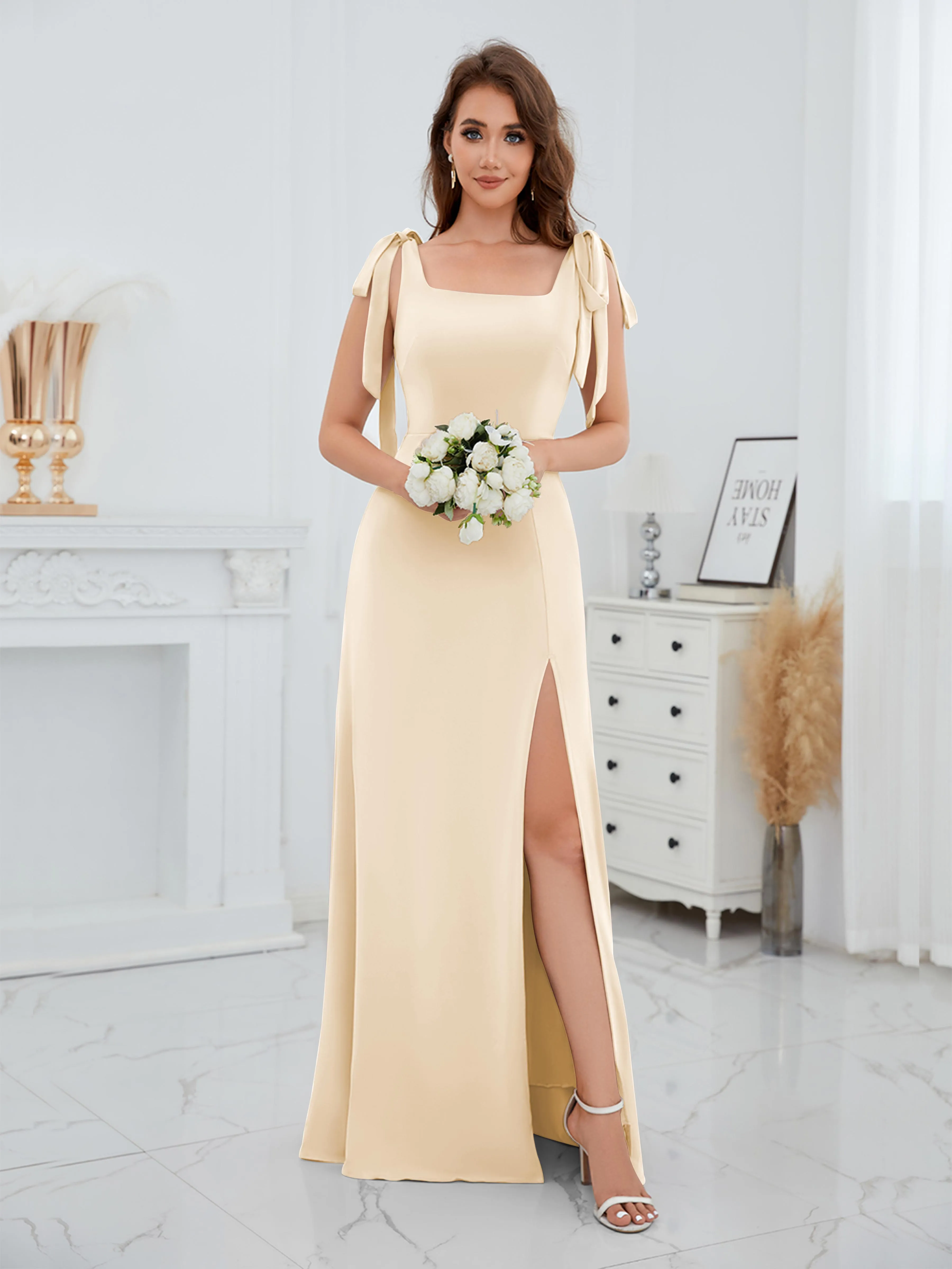 Averie Trendy Square Slit Floor Length Chiffon Bridesmaid Dresses