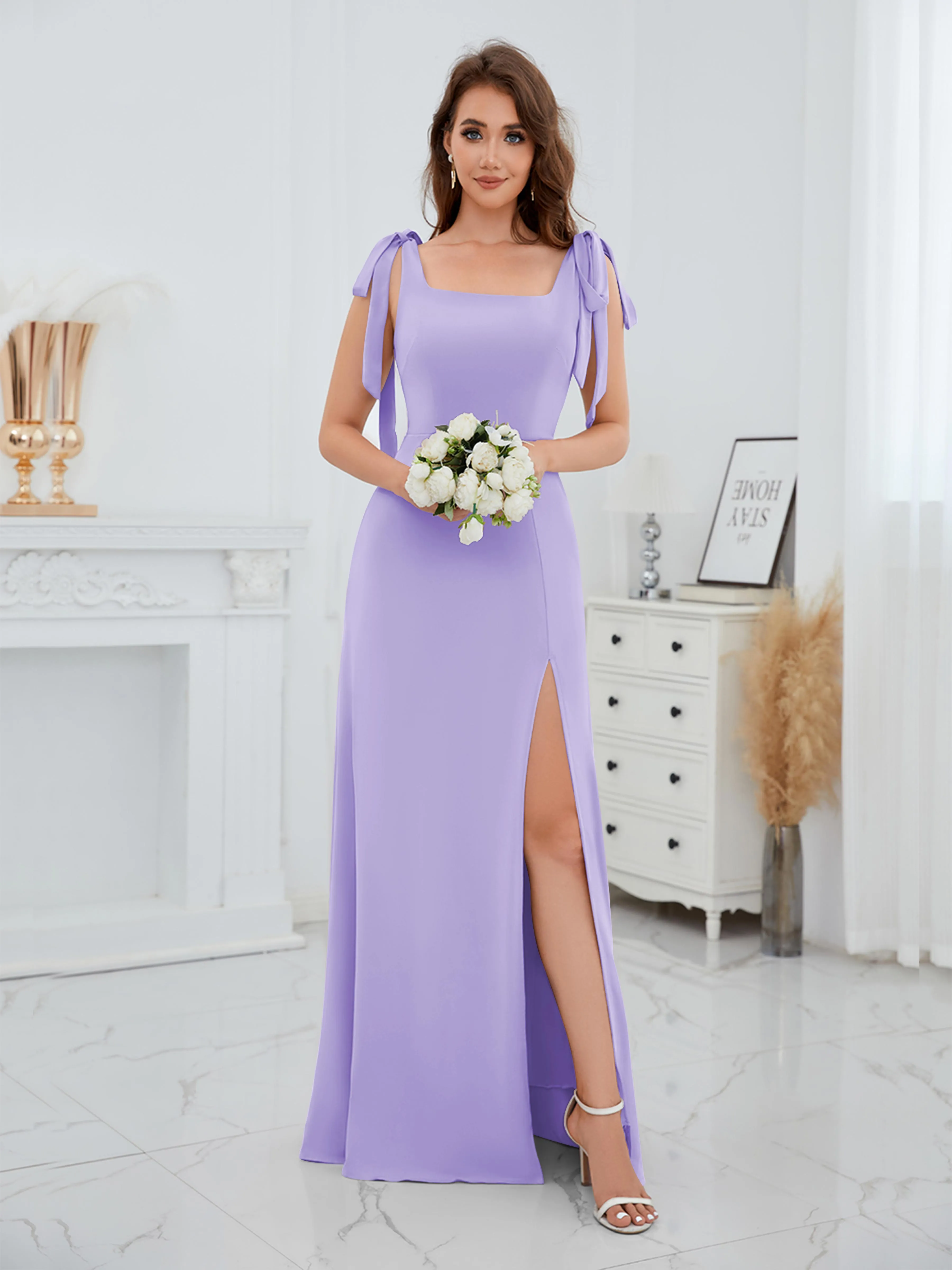 Averie Trendy Square Slit Floor Length Chiffon Bridesmaid Dresses