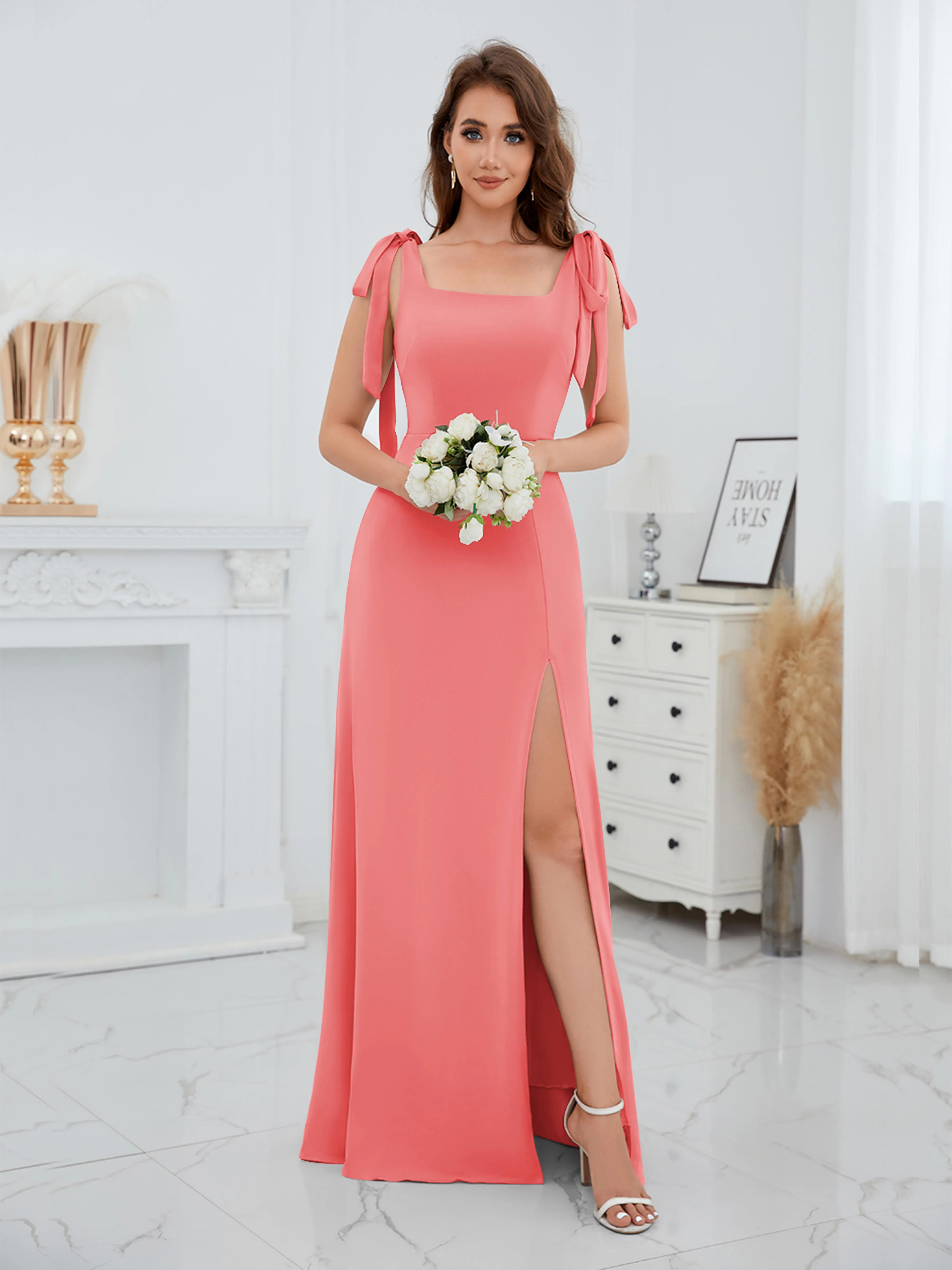 Averie Trendy Square Slit Floor Length Chiffon Bridesmaid Dresses