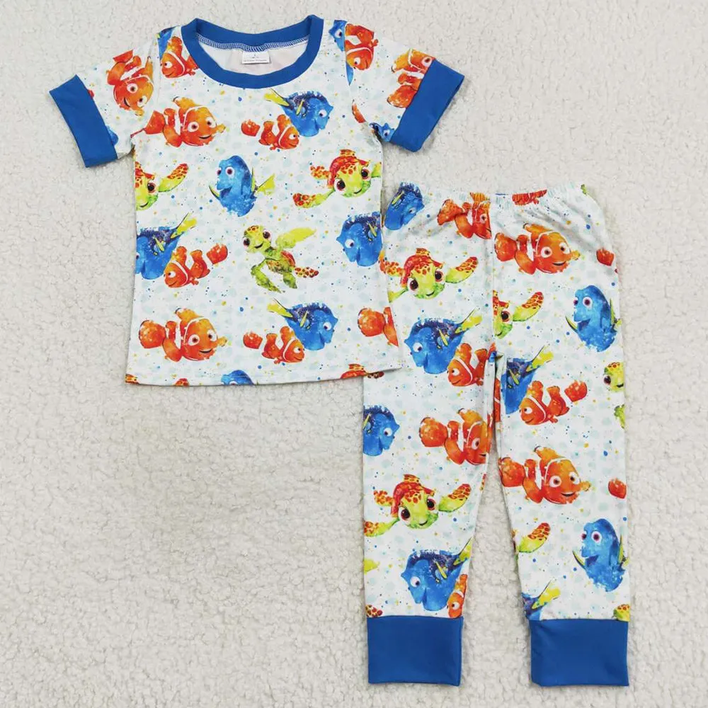 Baby Boys Pajamas Fish Short Sleeve Tops Pants Pajamas Sleepwear Sets BSPO0419