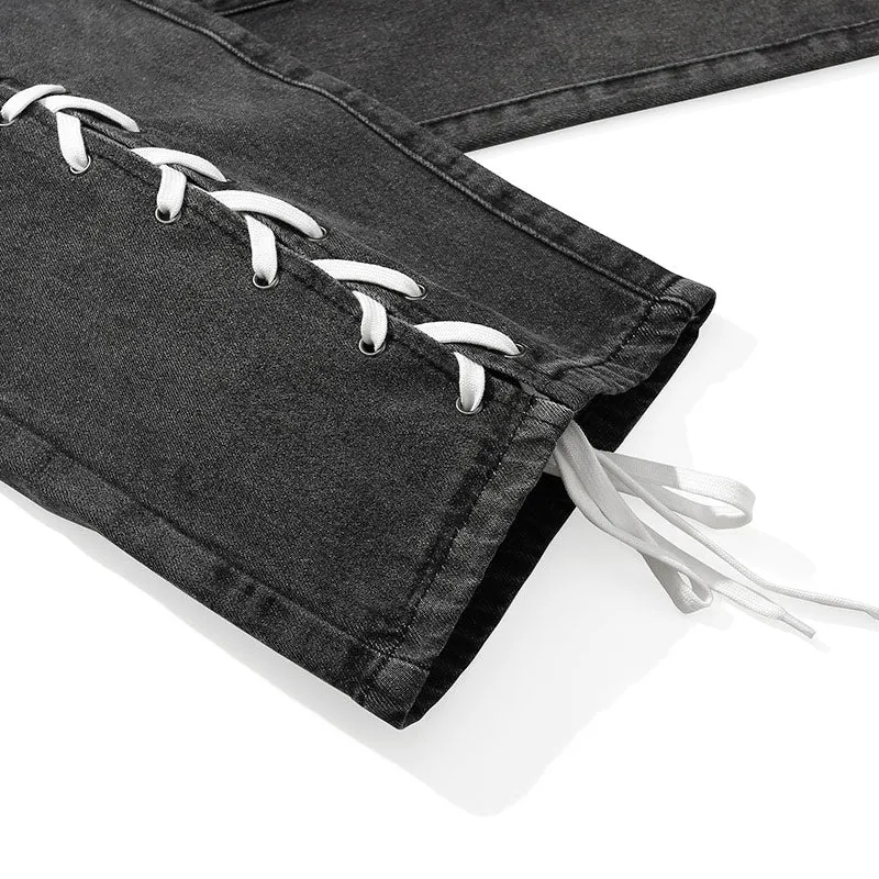 Black Drawstring Gradient Denim Jeans