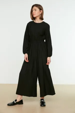 Black Elastic Waist Comfortable Fit Jumpsuit