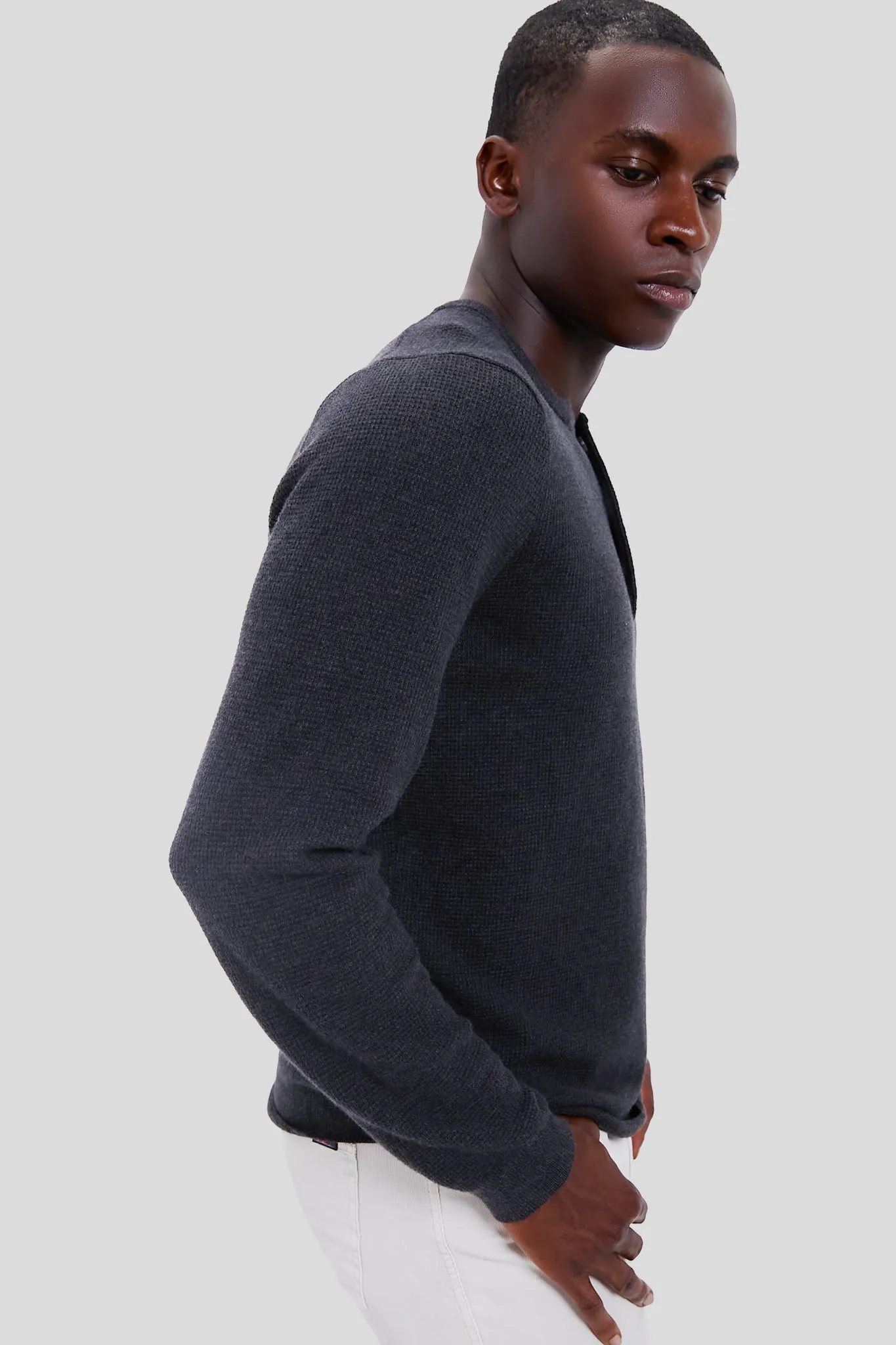 Black Oyster Henley Sweater