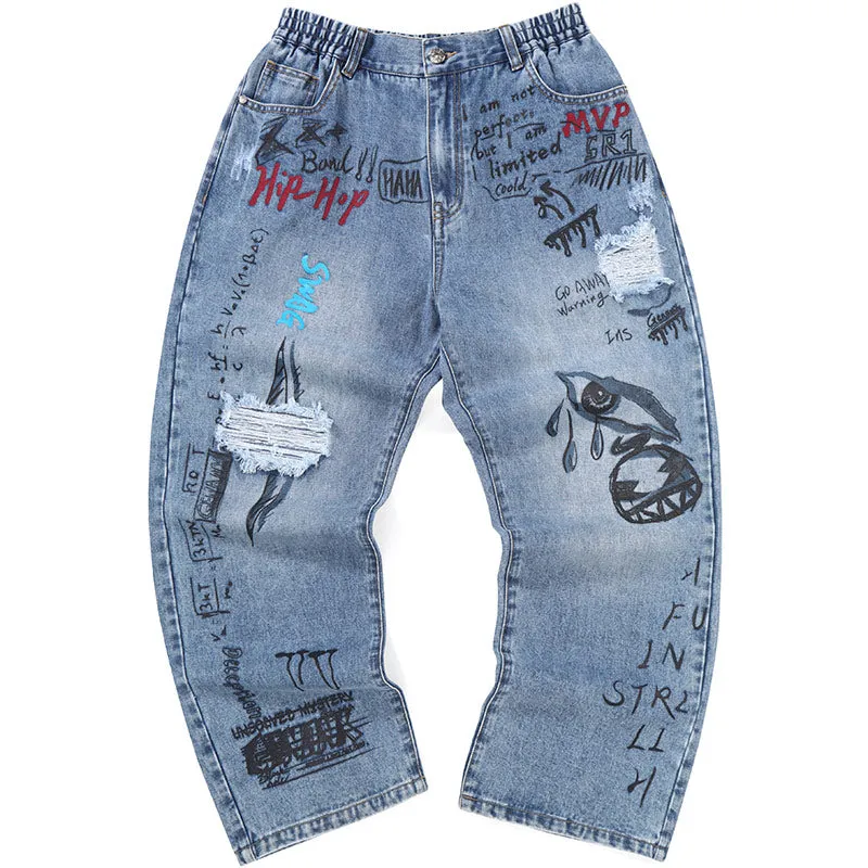 Blue Street Hip Hop Ripped Straight Jeans