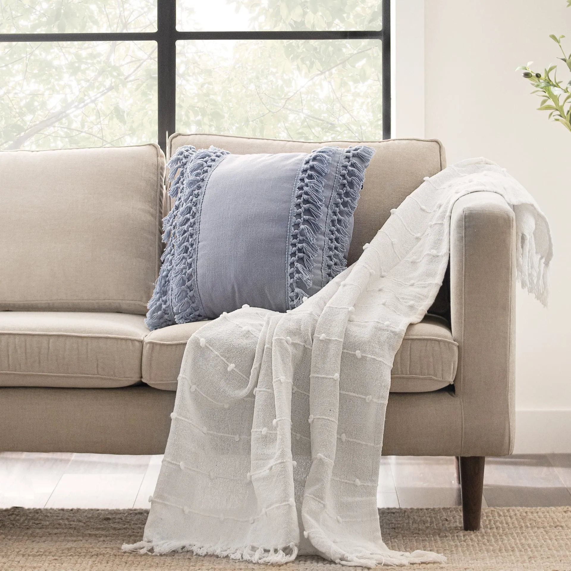 Boho Tufted Cotton Woven Tassel Fringe Throw Blanket