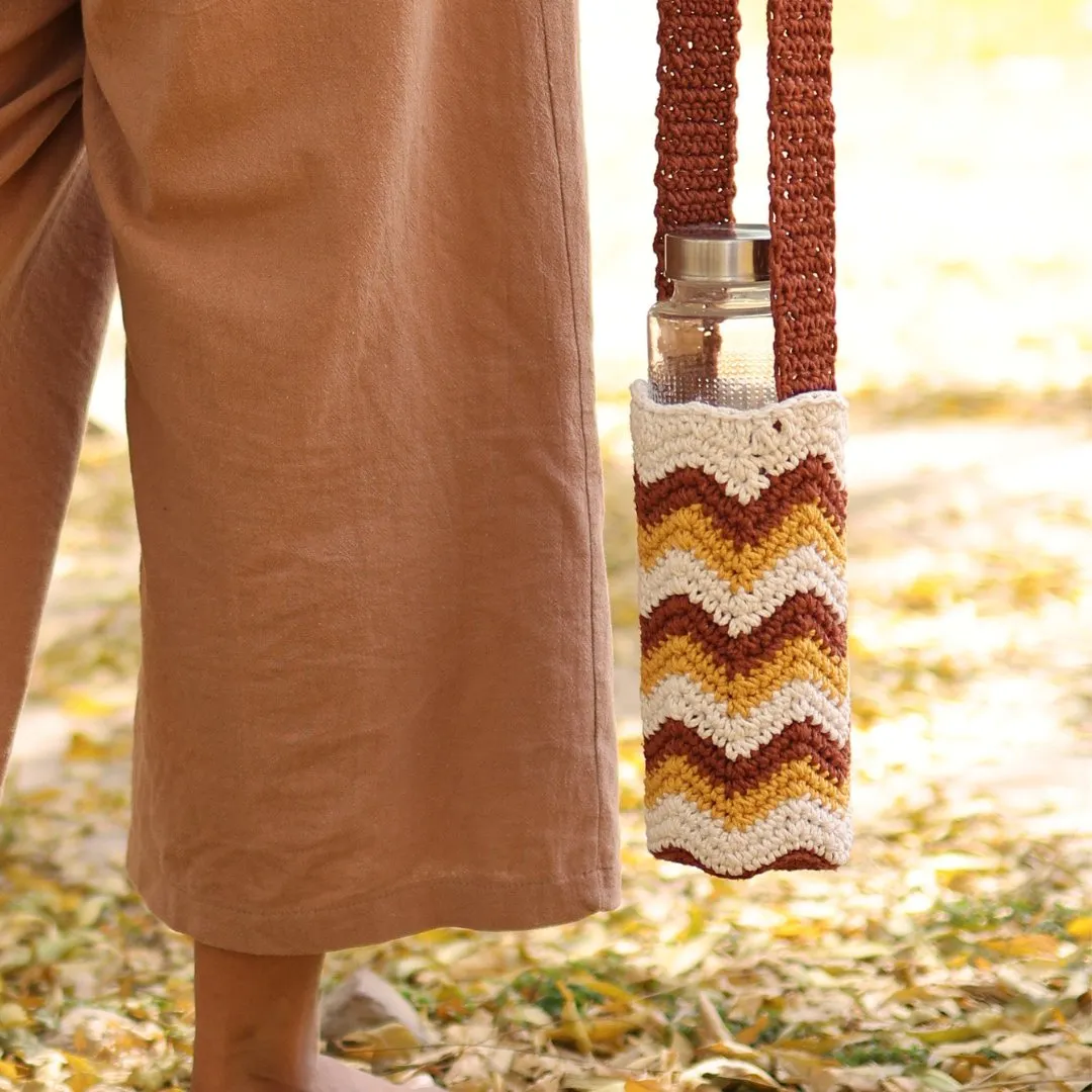 Chevron Brown Handmade Crochet Sling Bottle Cover