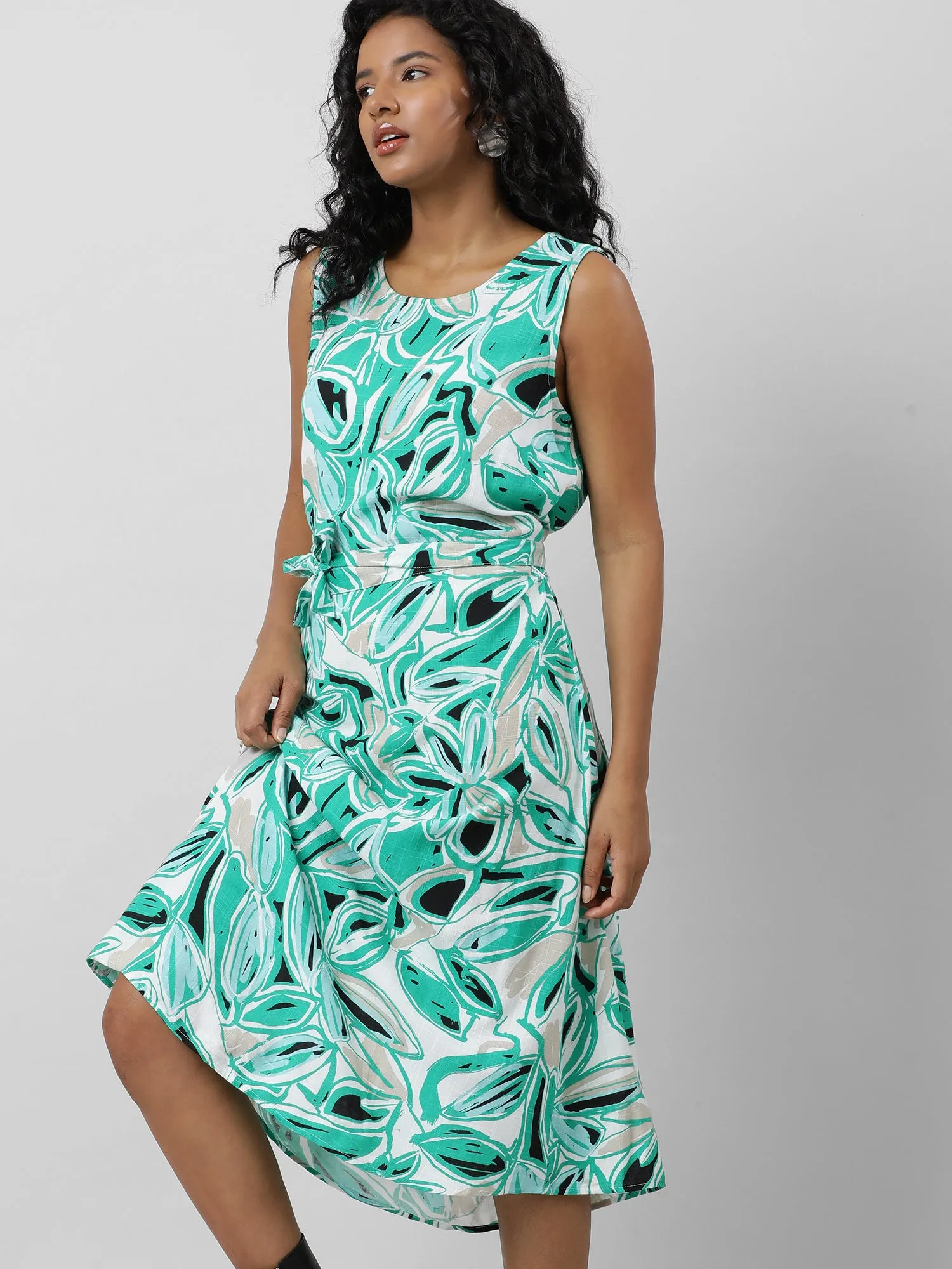 Chic Sleeveless Green Print Dress