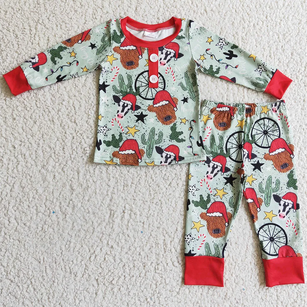 Christmas Boys Pajamas Cow Print Fashion Baby Boys Sleepwear Set BLP0131