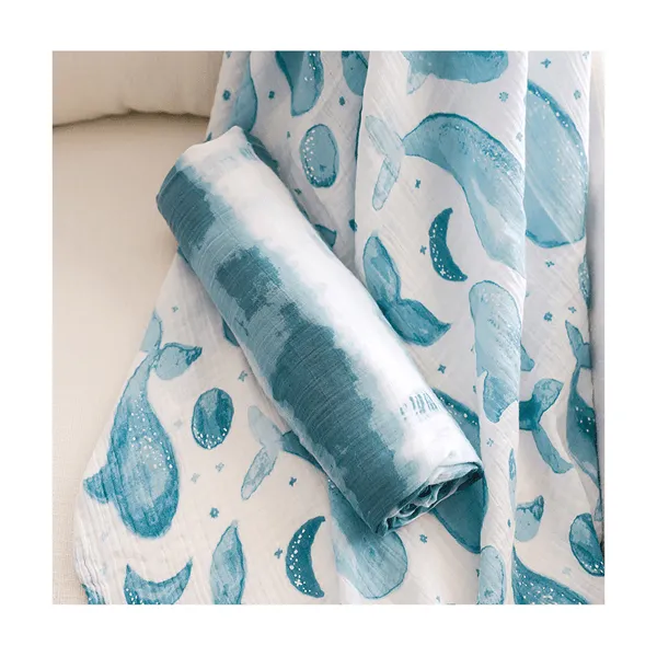 Crane Caspian Muslin Cotton Baby Swaddle Blankets - 2 Pack - Whales