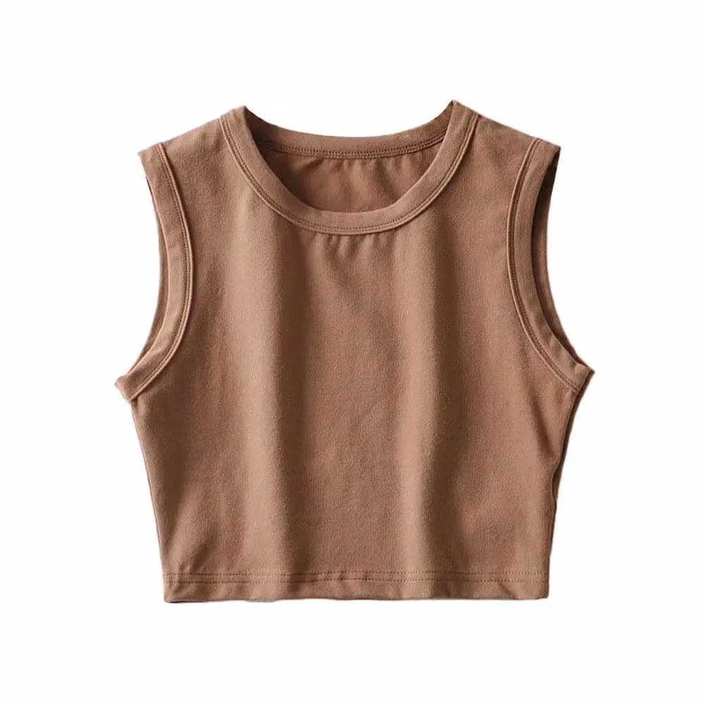 Crew Neck Sleeveless Stretch Crop Tops