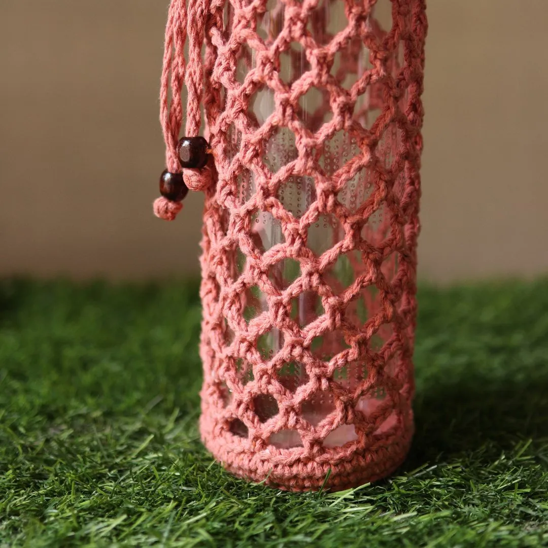 Crochet Web Peach Handmade Bottle Cover