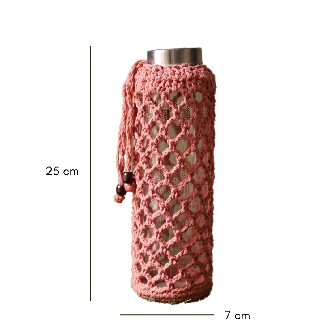 Crochet Web Peach Handmade Bottle Cover