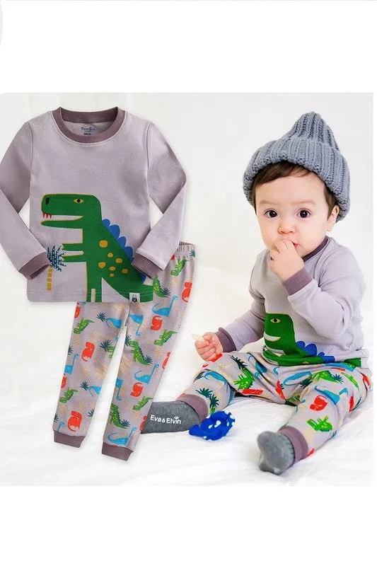 Dino King Grey Long Sleeve Pajamas