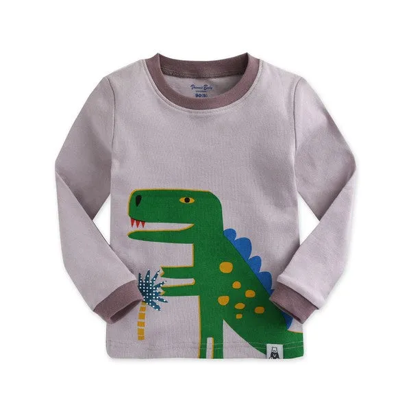 Dino King Grey Long Sleeve Pajamas