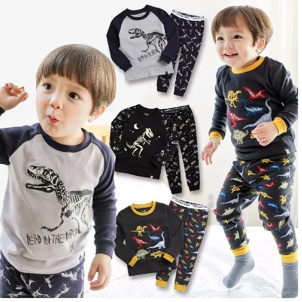 Dinosaur Black Long Sleeve Pajamas