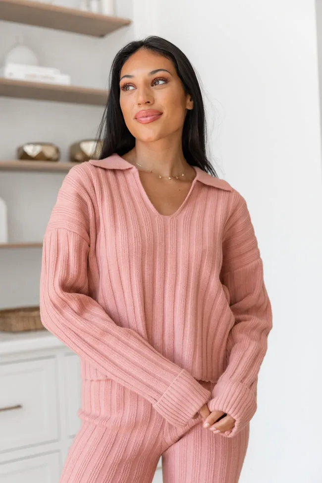 For The Long Haul Mauve Collared V-Neck Sweater SALE