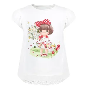 GIRLS WHITE AND RED SHORT SLEEVE GIRL TOP