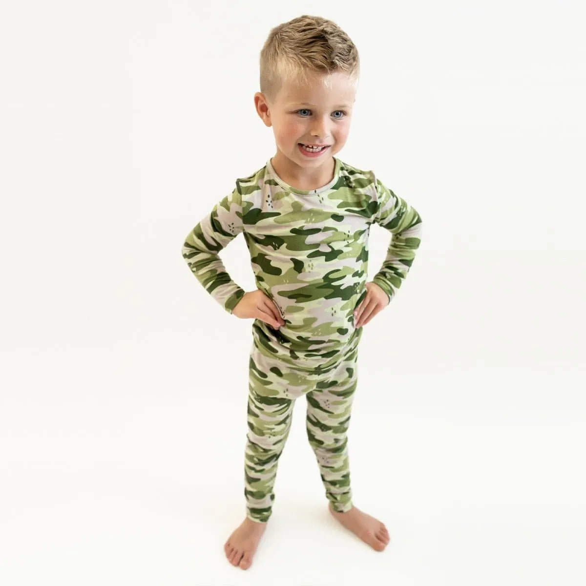 Green Camo Bamboo Kids Pajamas