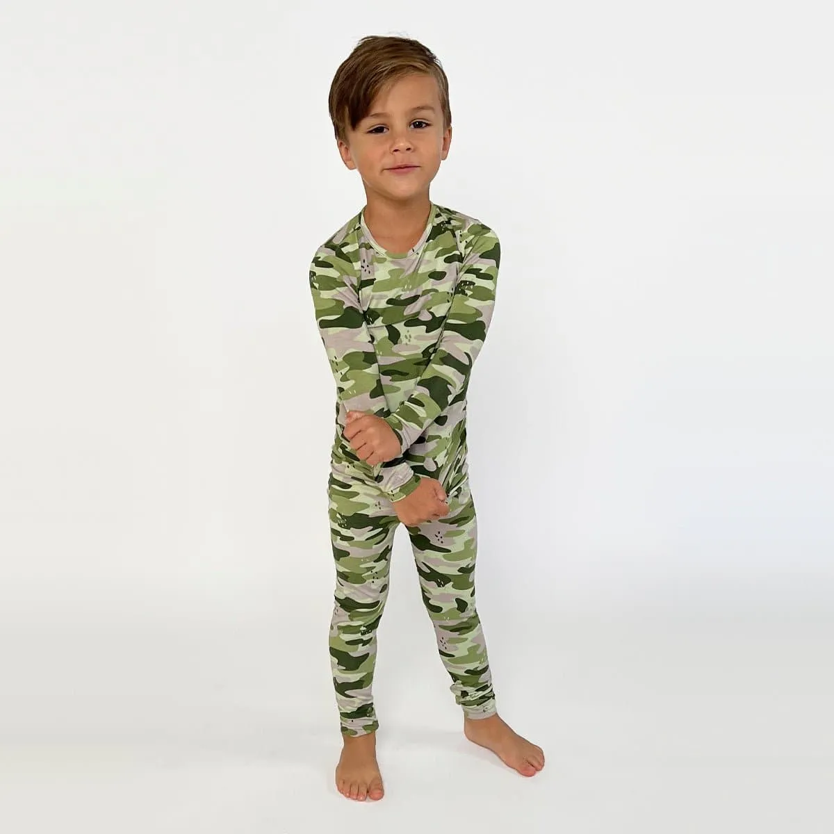 Green Camo Bamboo Kids Pajamas