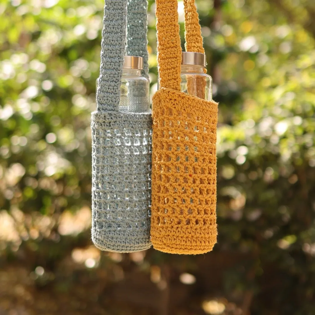 Grey Handmade Crochet Sling Bottle Cover