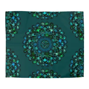 Handmade Mandala Art Microfiber Duvet Cover - Green Mandala on Dark Petroleum Green Background