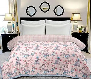 HAWTE Floral Premium Cotton Dohar for Double Bed: AC Blanket for AC Room (Cotton, Pink) - Perfect for Every Season