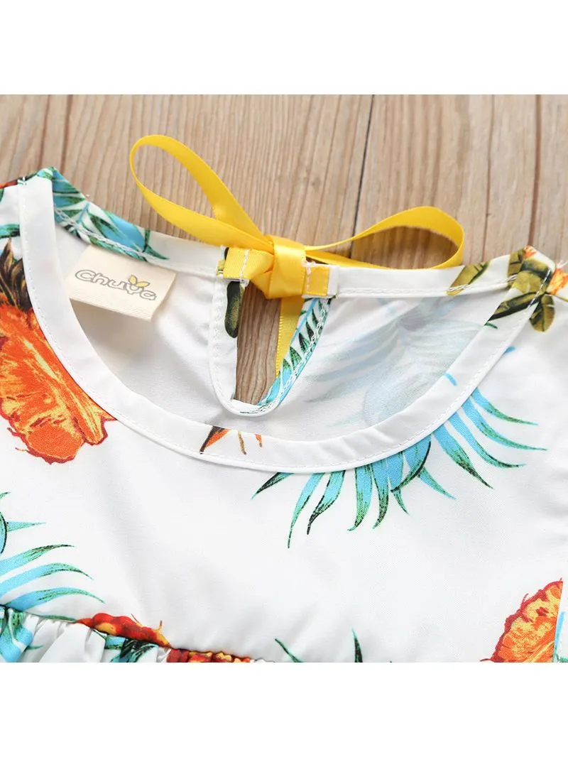 High Summer Ruffled Pineapple Print Off Shoulder Shift Dress