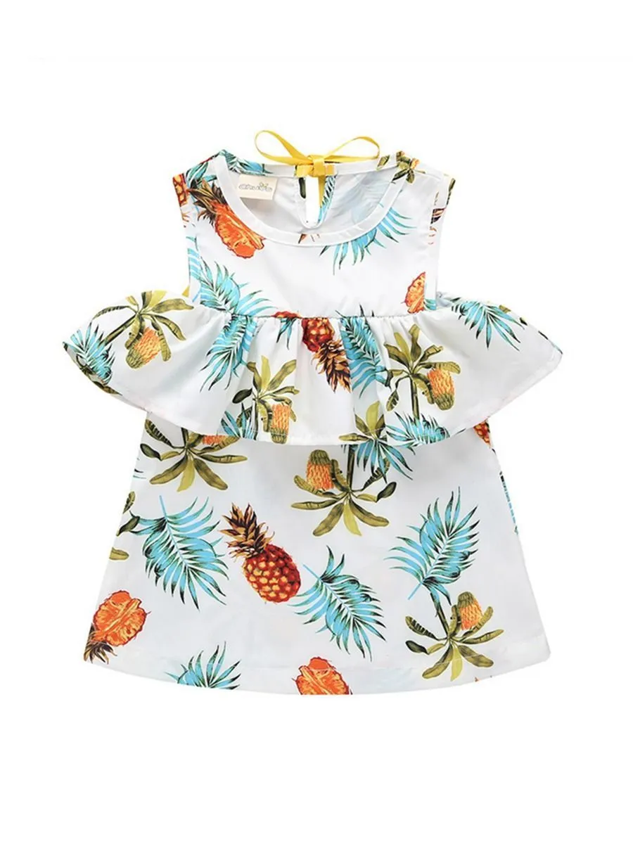 High Summer Ruffled Pineapple Print Off Shoulder Shift Dress