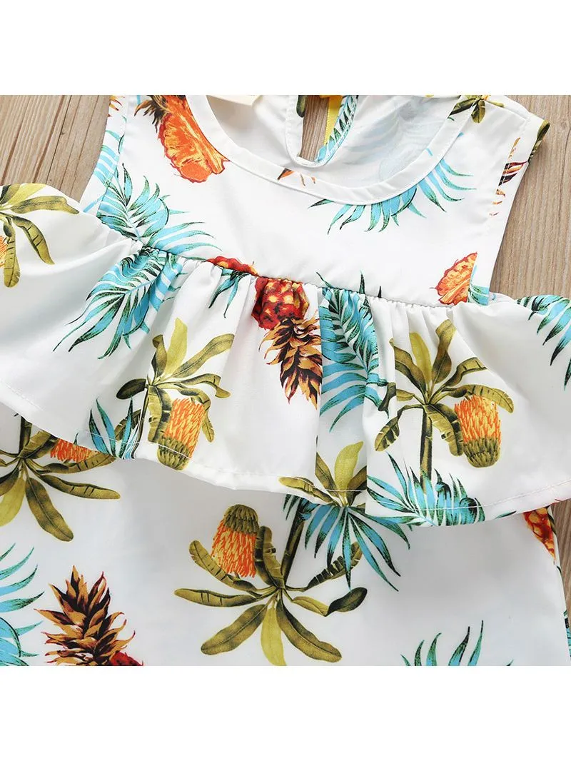 High Summer Ruffled Pineapple Print Off Shoulder Shift Dress