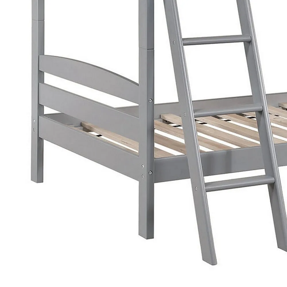 Hina Twin Bunk Bed, Angled Ladder, Sturdy Slat Design, Gray Solid Wood By Casagear Home