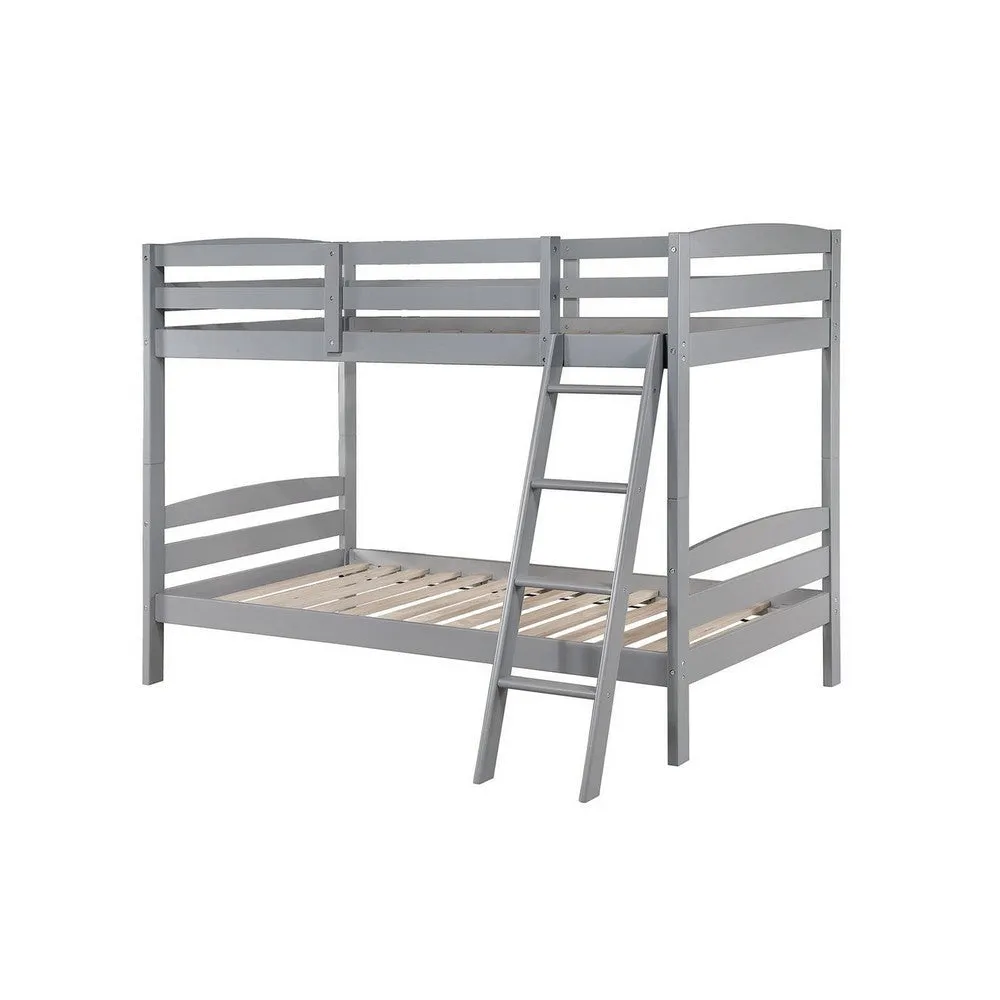 Hina Twin Bunk Bed, Angled Ladder, Sturdy Slat Design, Gray Solid Wood By Casagear Home