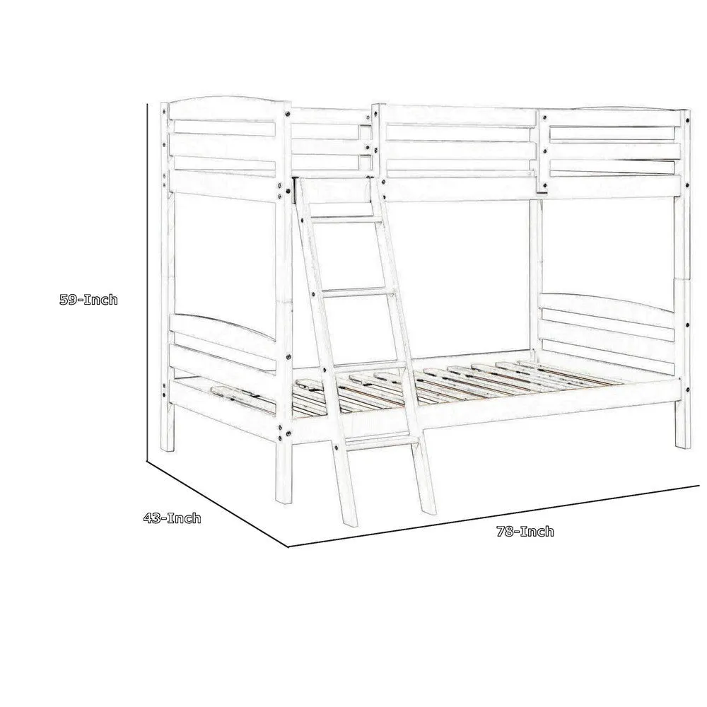 Hina Twin Bunk Bed, Angled Ladder, Sturdy Slat Design, Gray Solid Wood By Casagear Home