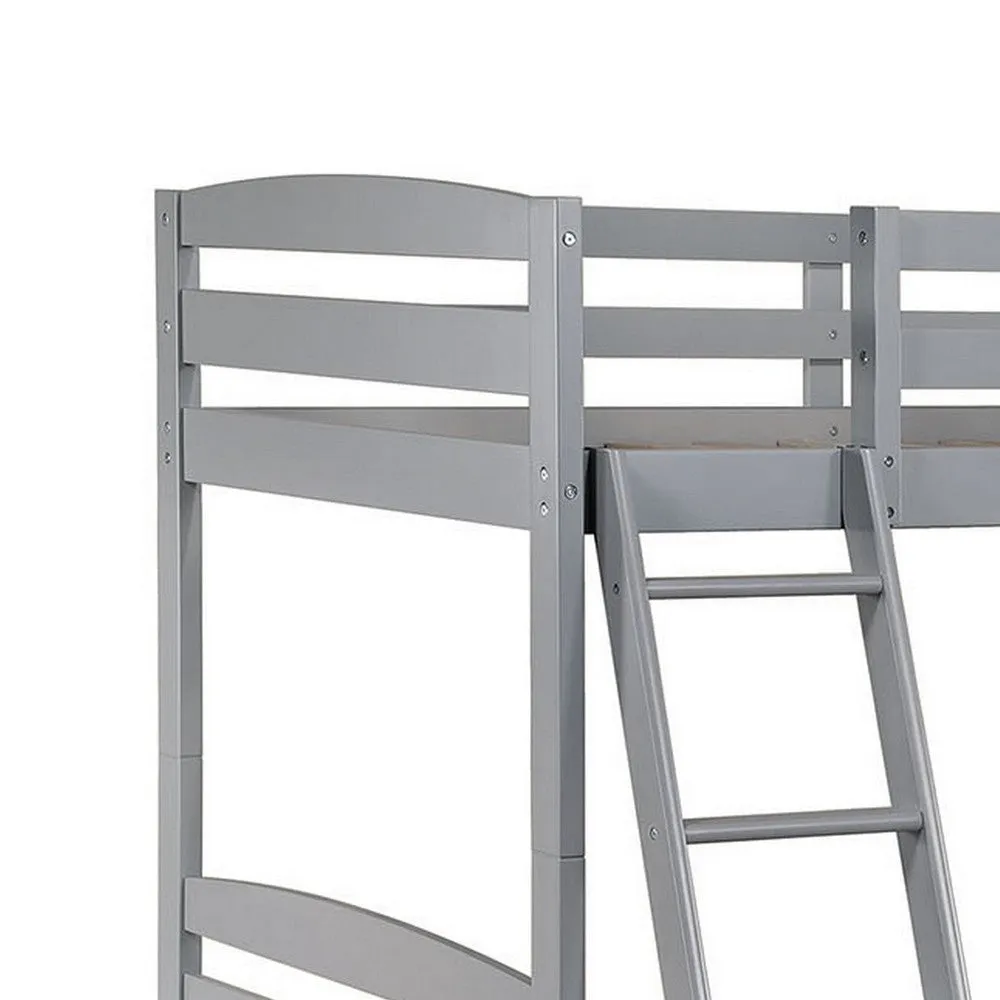 Hina Twin Bunk Bed, Angled Ladder, Sturdy Slat Design, Gray Solid Wood By Casagear Home