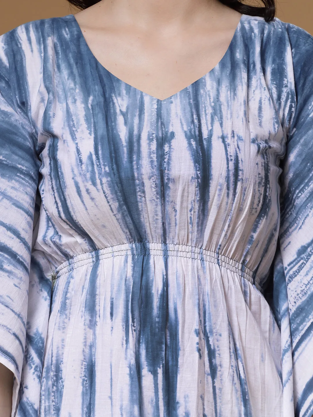 Indibelle Tie Dye Print Cotton Kaftan Dress (Blue)